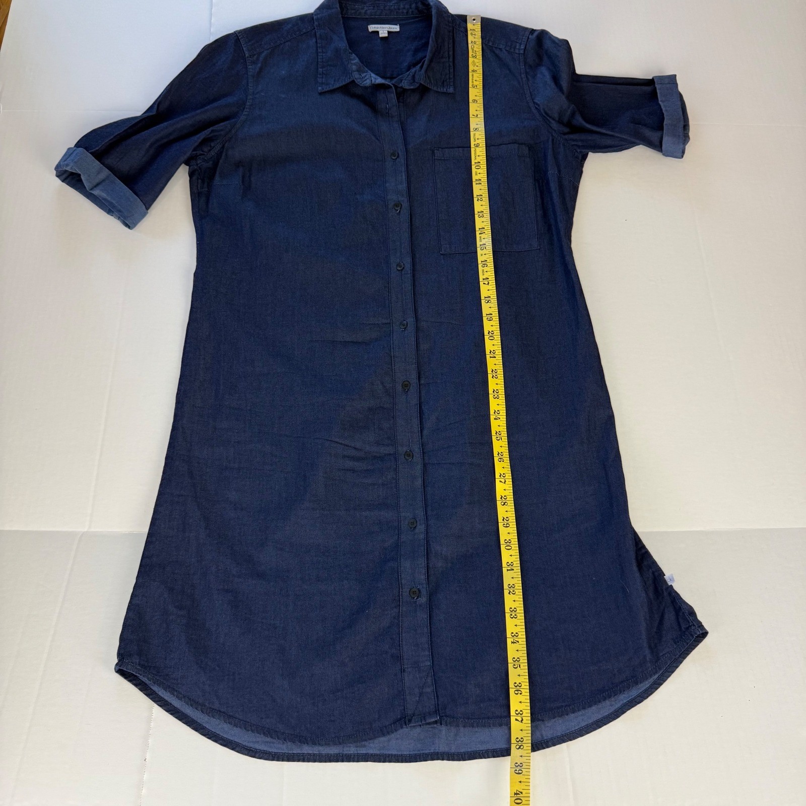 Calvin Klein Jeans Womens Dark Wash Denim Button Front Shirt Dress Size Large