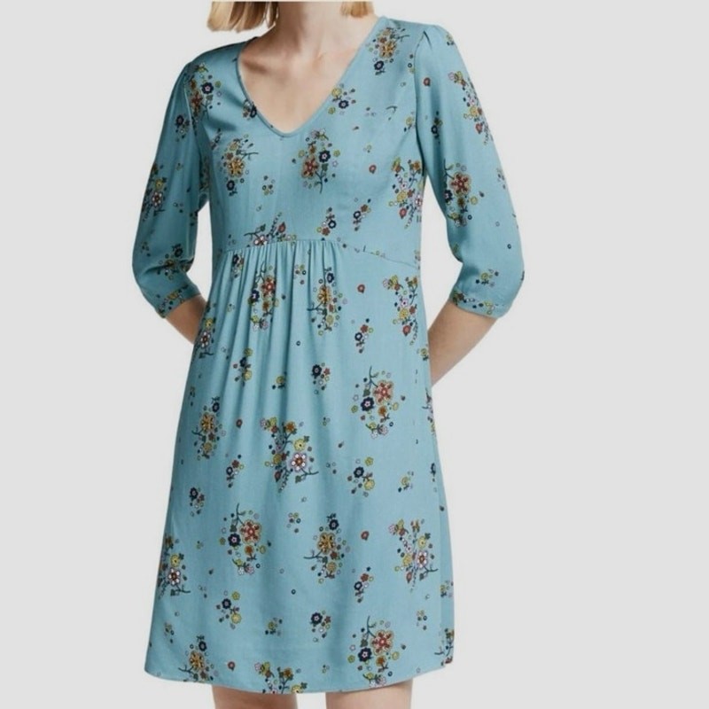 Boden Size 12 Eliza Draped Floral Babydoll Dress Heritage Blue