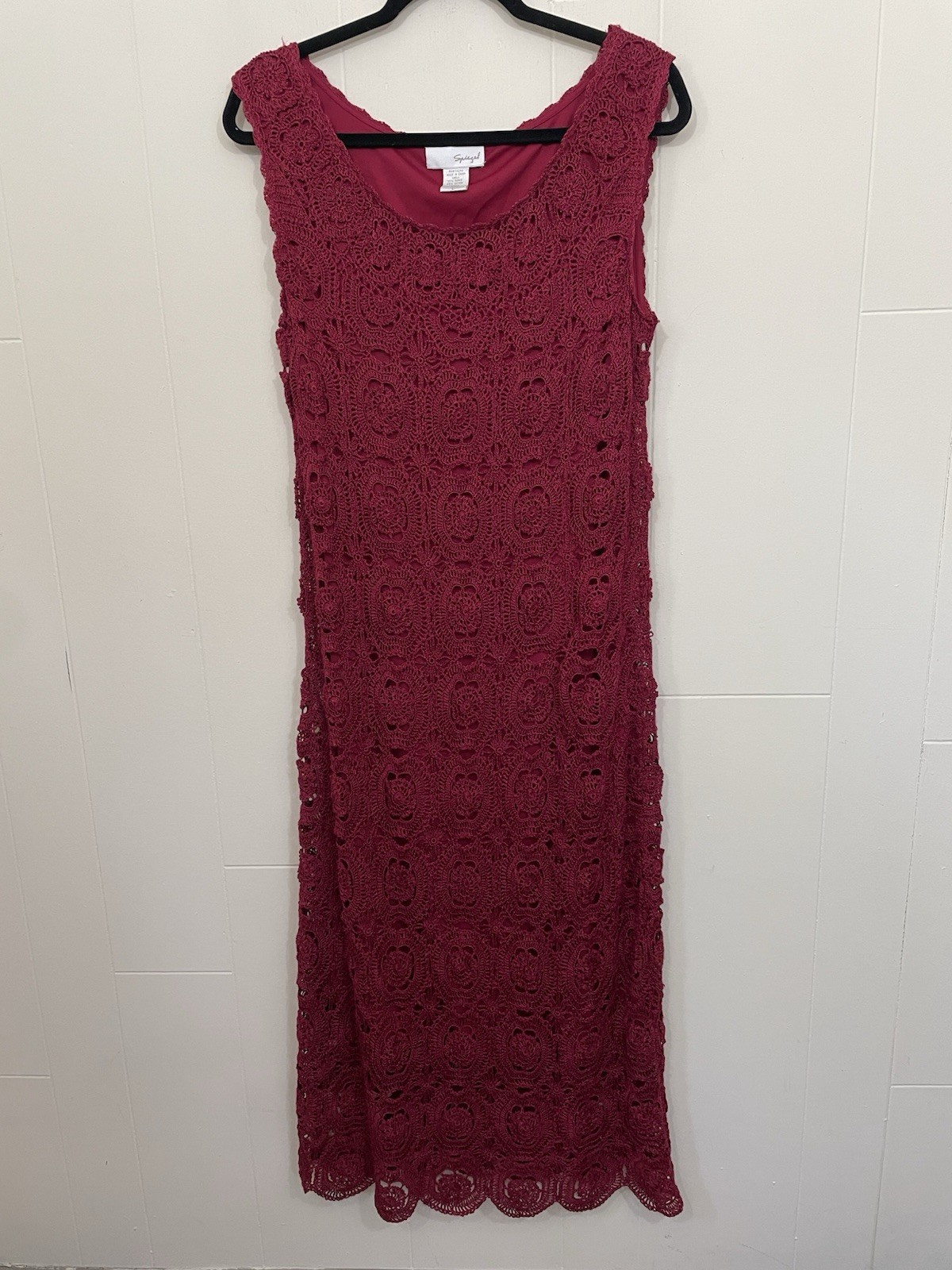 Spiegel Sleeveless Crochet Maxi Dress Size L Burgundy Lined Vintage 90s Y2K