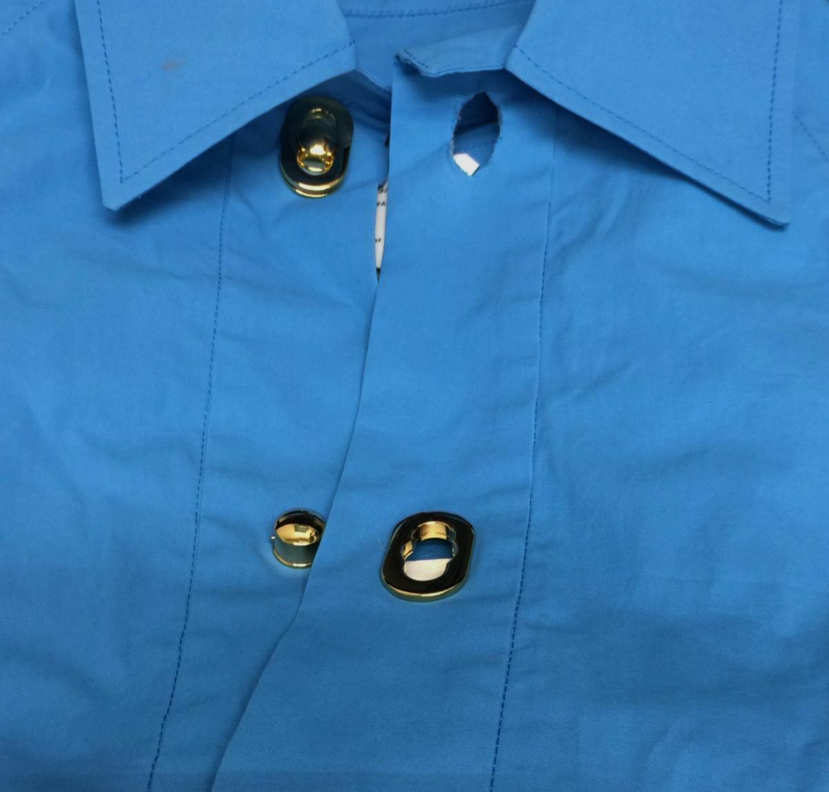 $1850 Bottega Veneta Women’s Solid Blue Short Sleeve Shirtdress Size IT 40/US 4