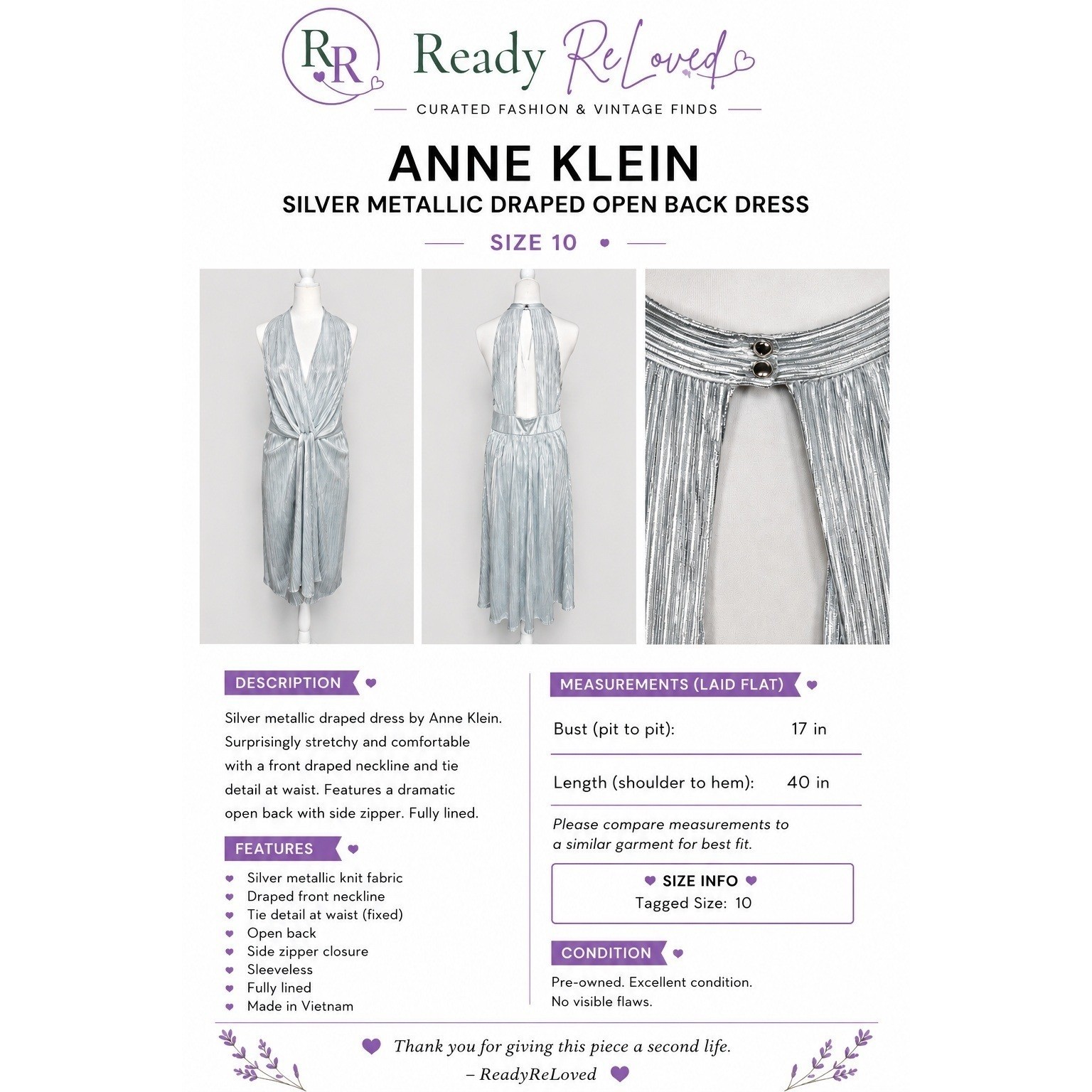NWT Kensie Silver Metallic Halter Maxi Dress Size 12