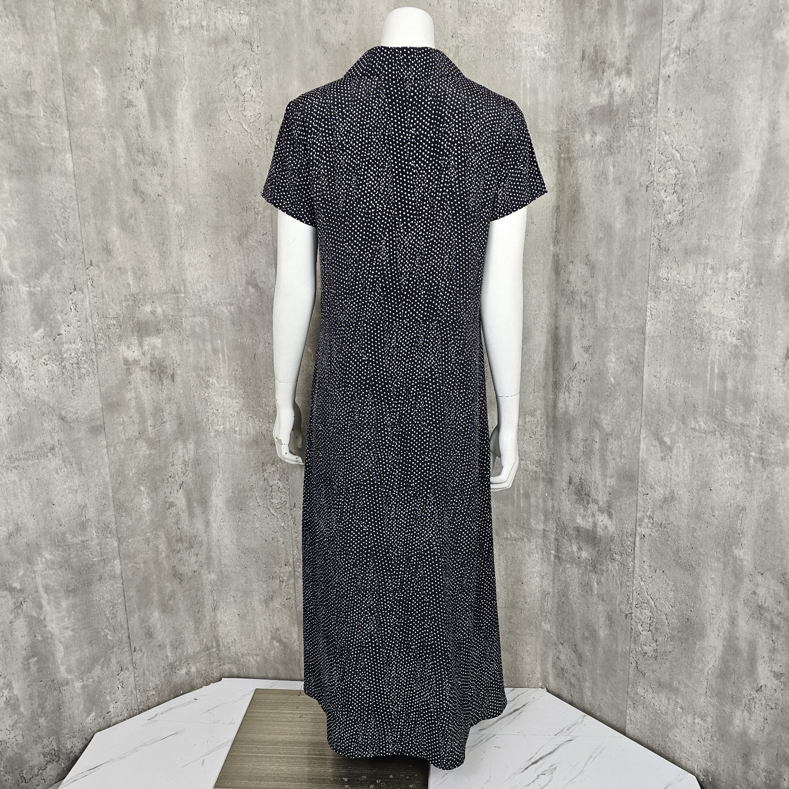 Mod Ref Size S Black White Small Polka Dot Shirt Dress Casual Midi Short Sleeve