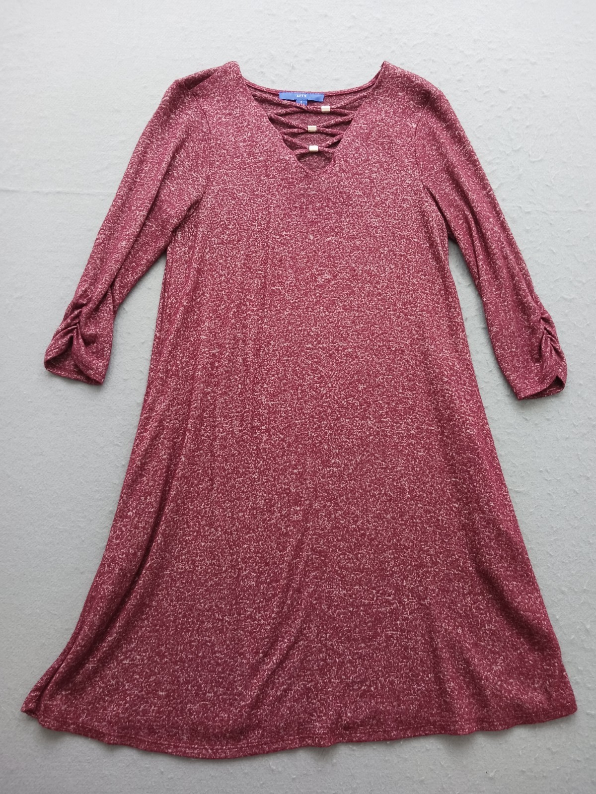 APT.9 Women S Dress Red Rayon Blend V-Neck 3/4 Sleeve Knit Casual Comfy Fit