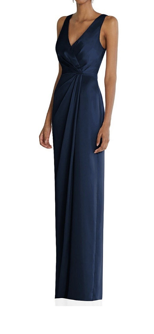 After Six Midnight Navy Blue Sleeveless Satin Faux Wrap Gown Size 10 $261 6864