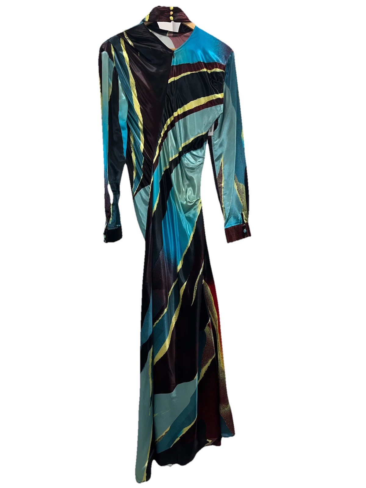 Christopher John Rogers Wheatpaste Satin Maxi Dress Scarf Neck Multicolor 4 🟡