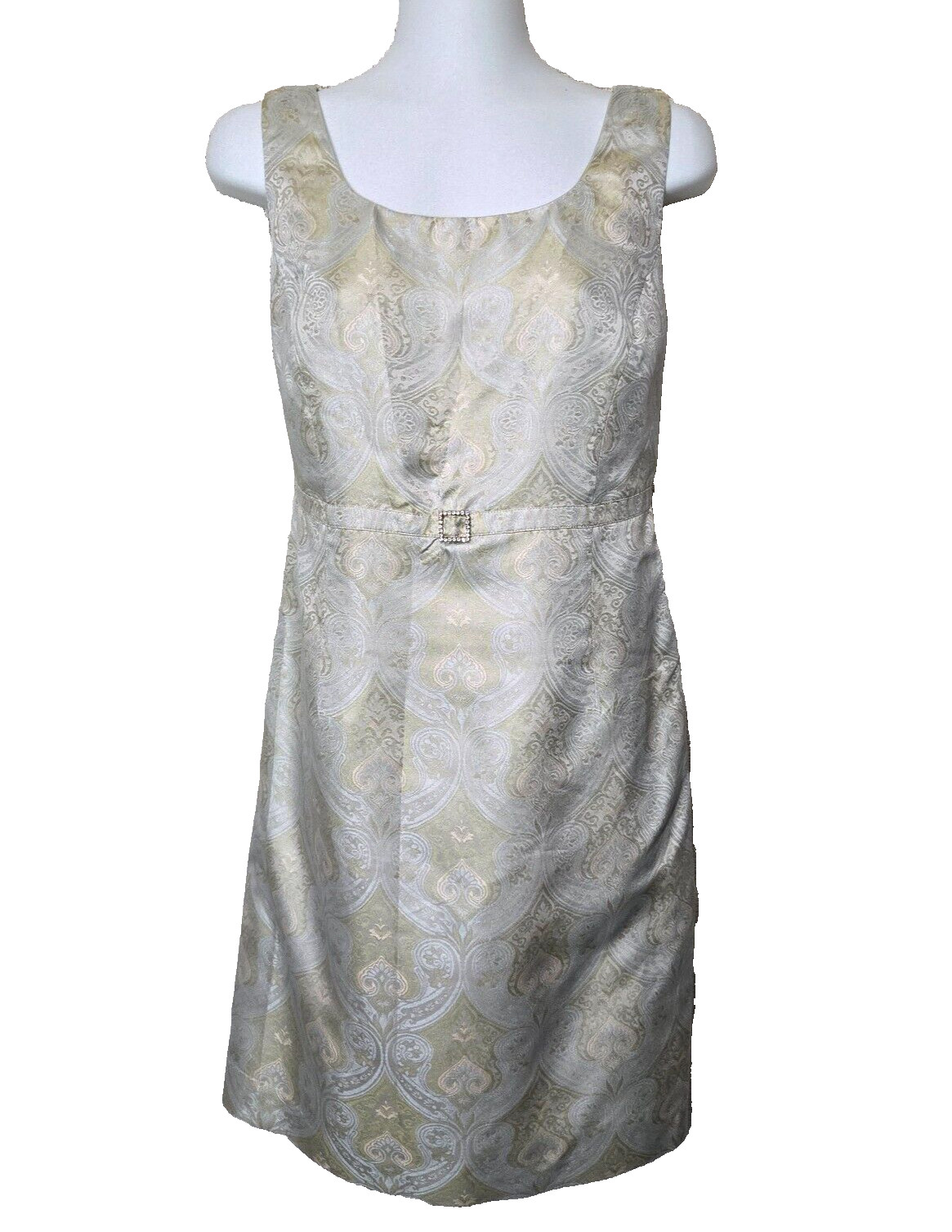 Amanda Smith Dress Womens 6 Jacquard Zip Rhinestone Belt 100% Silk Retro