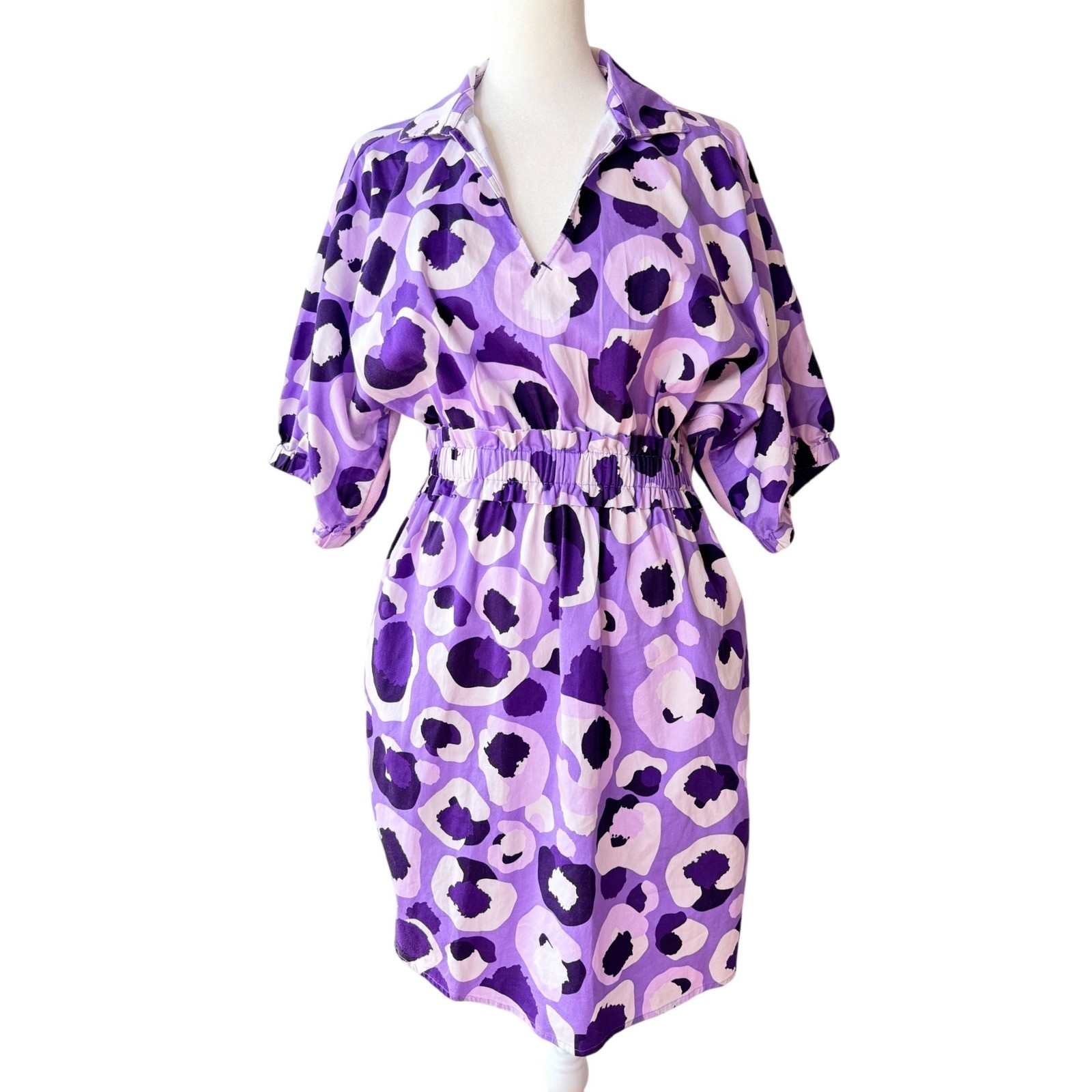 EMILY MCCARTHY Purple Leopard Preppy Gameday LSU Mod Dress Smocked Waist MEDIUM