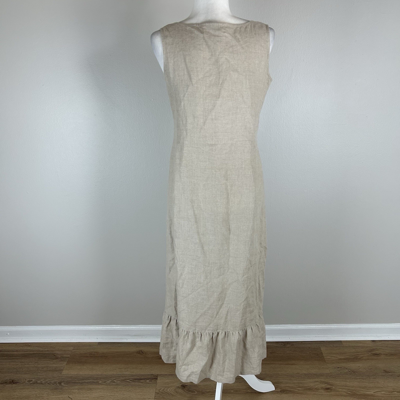 Linen Beige Brown Maxi Dress 4 Cottage Peasant Quiet Luxury Prairie Vintage