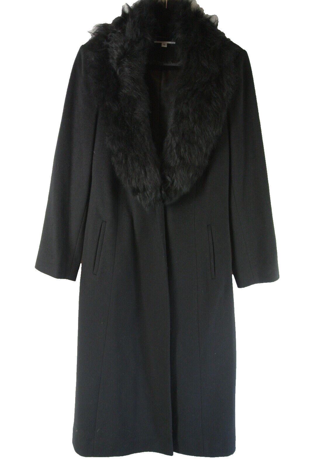 NEW Sofiacashmere Wool Blend Coat with Fur Shearling Collar Black SZ 10 #C4230