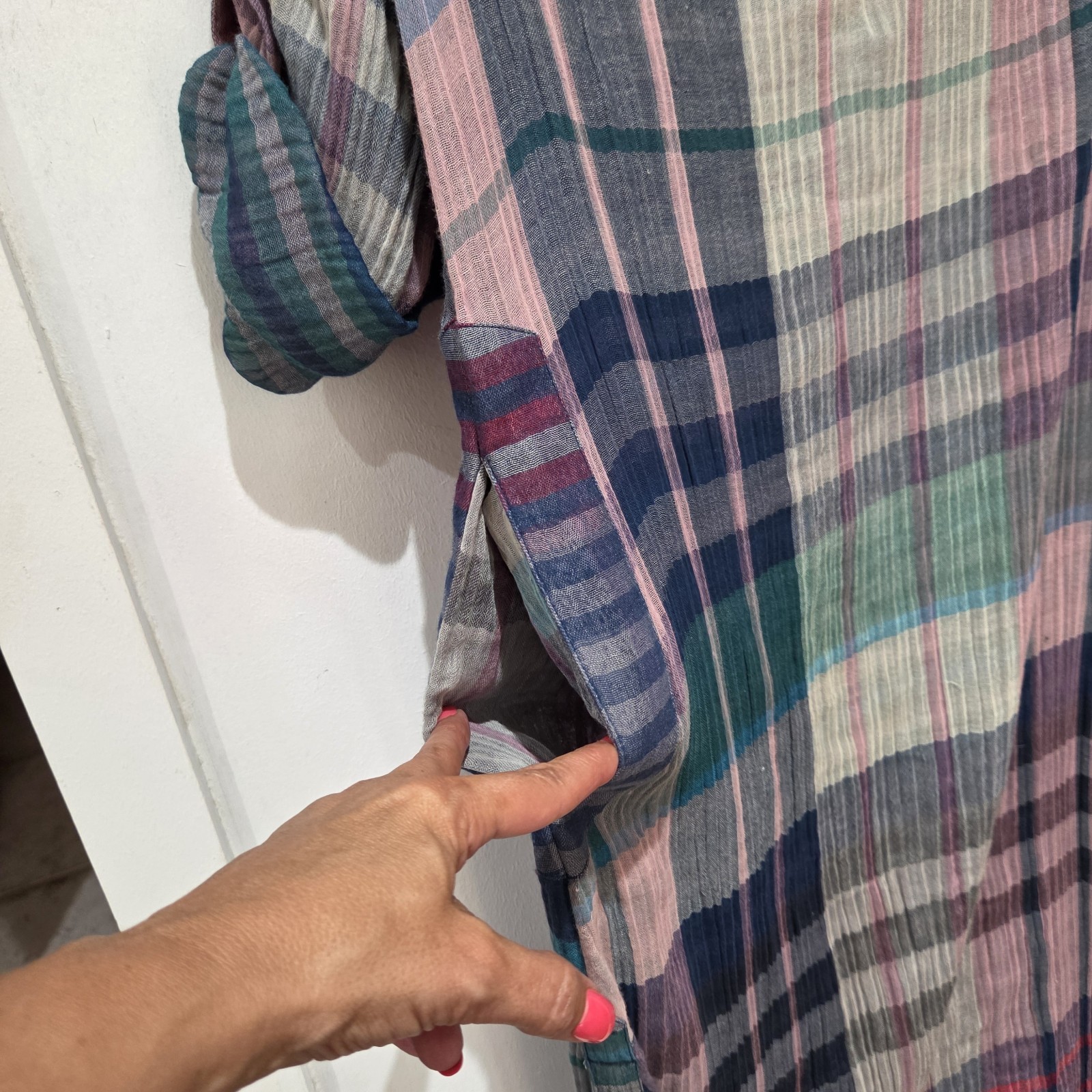 Soft Surroundings Thin Gauze Cotton Plaid Maxi Dress Popover Small Multicolor