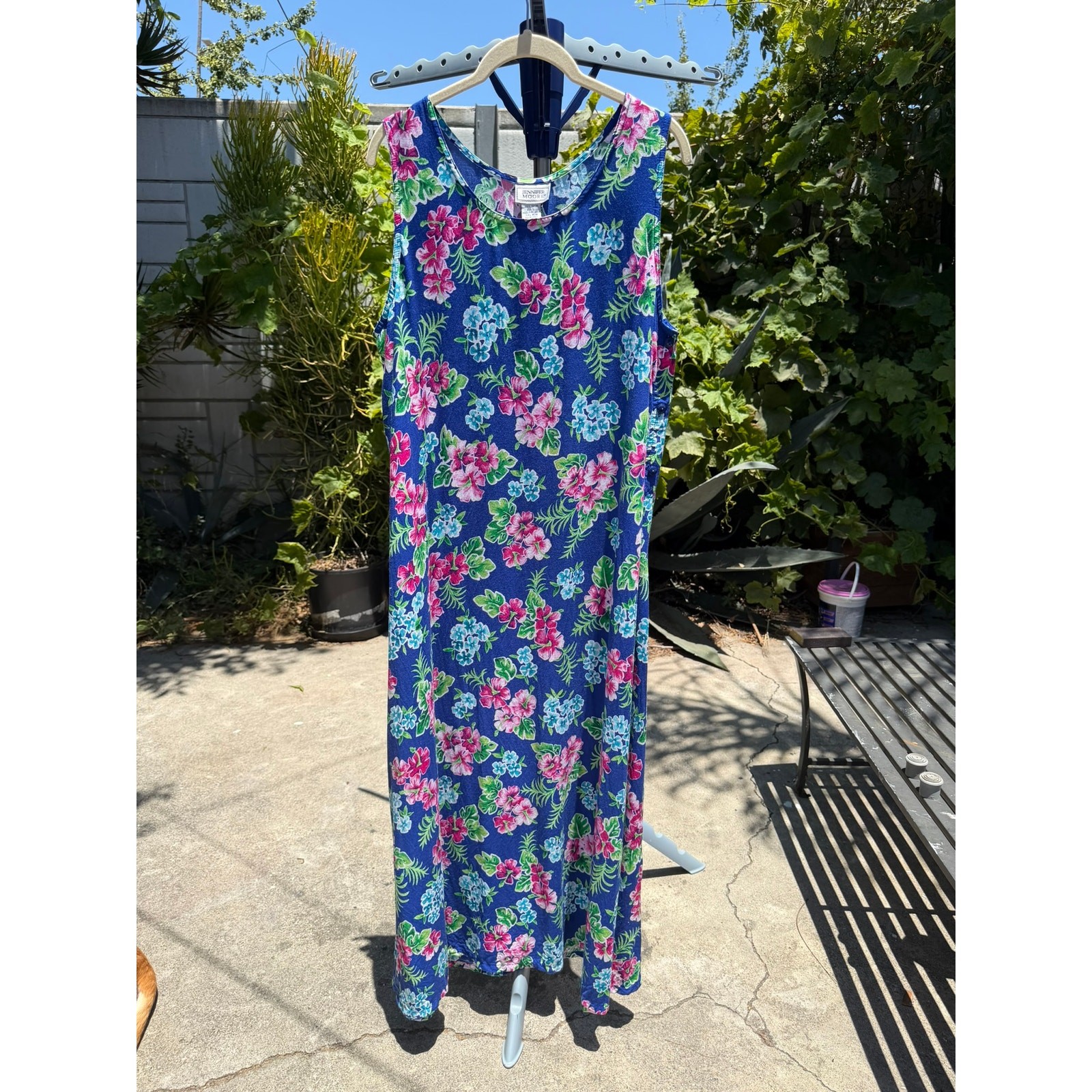 Vintage 90s Jennifer Moore Shift Maxi Dress Large Tropical Hibiscus