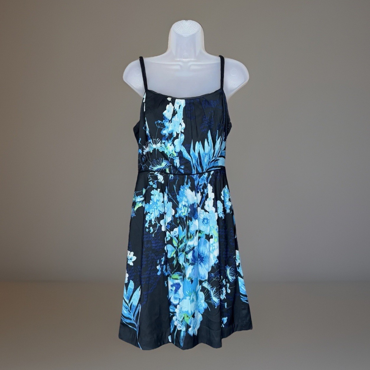 WHBM Dress 4 Black Floral Beaded Pockets Strap Dark Fairy Boho Cocktail Romantic