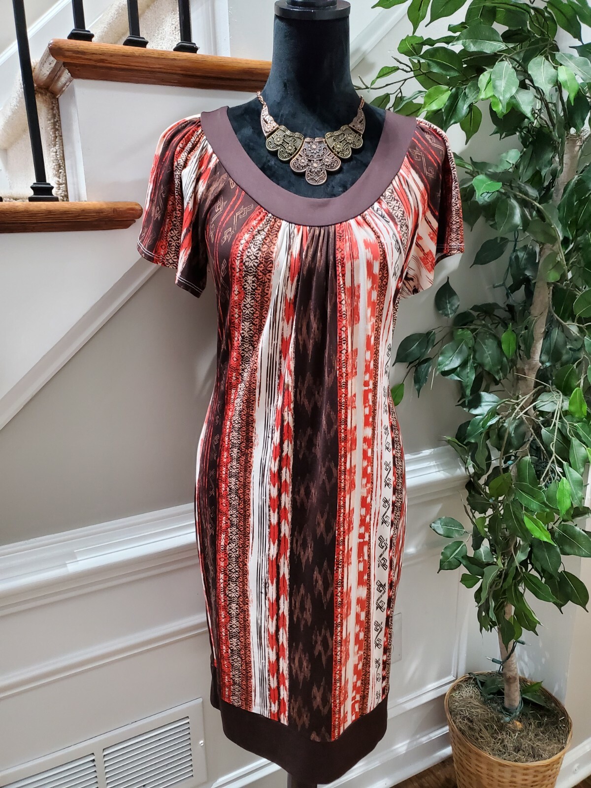 Jonathan Martin Women’s Polyester Scoop Neck Short Sleeve Knee Length Dress 10