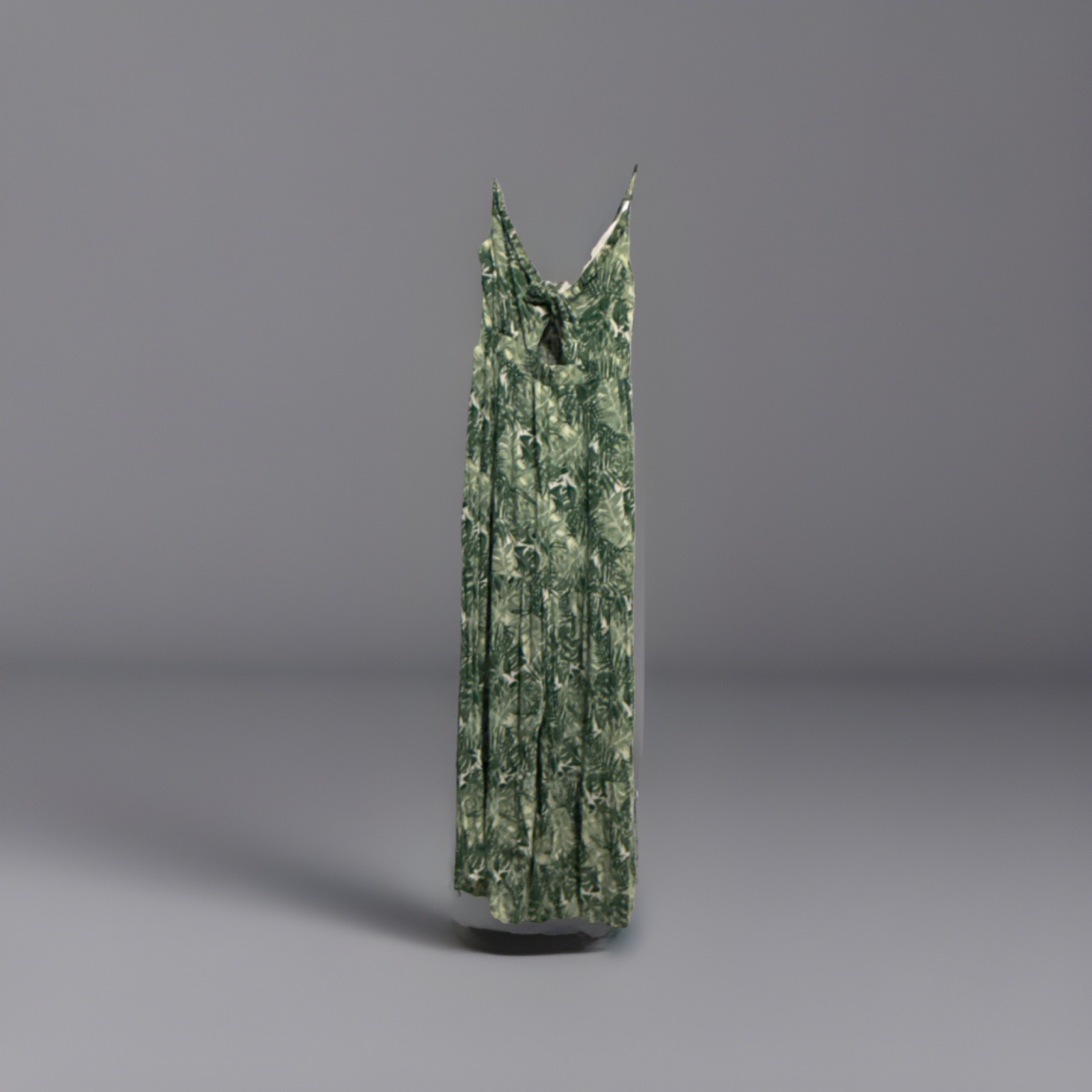 Justily Green Palm leaves Tie Front Cut Out Maxi Dress 100% Rayon Size M
