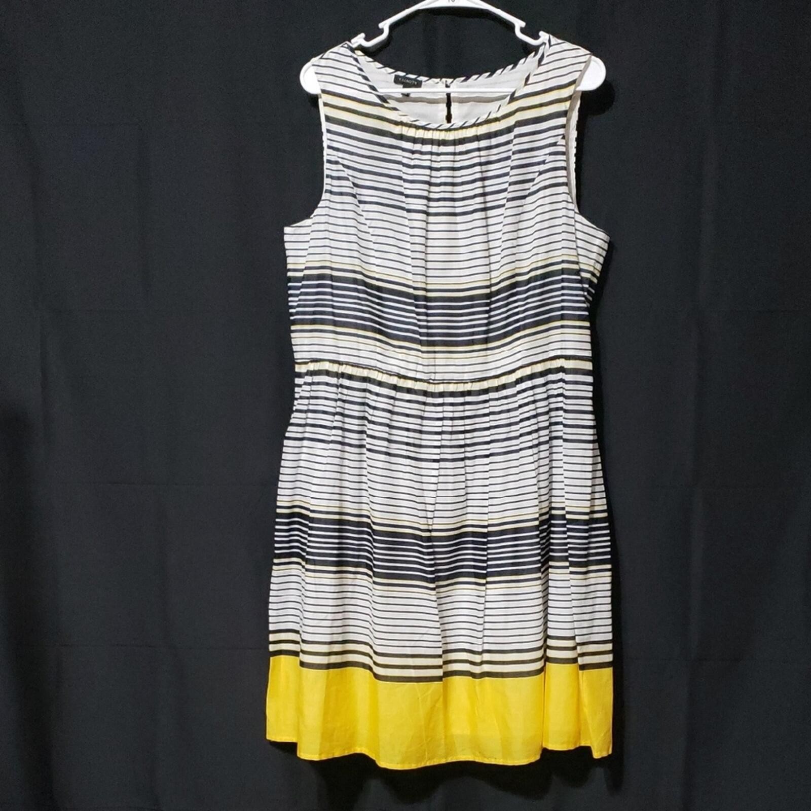 Talbots Sleeveless Striped 100% Cotton Dress in Black, White, & Yellow. Size: 16
