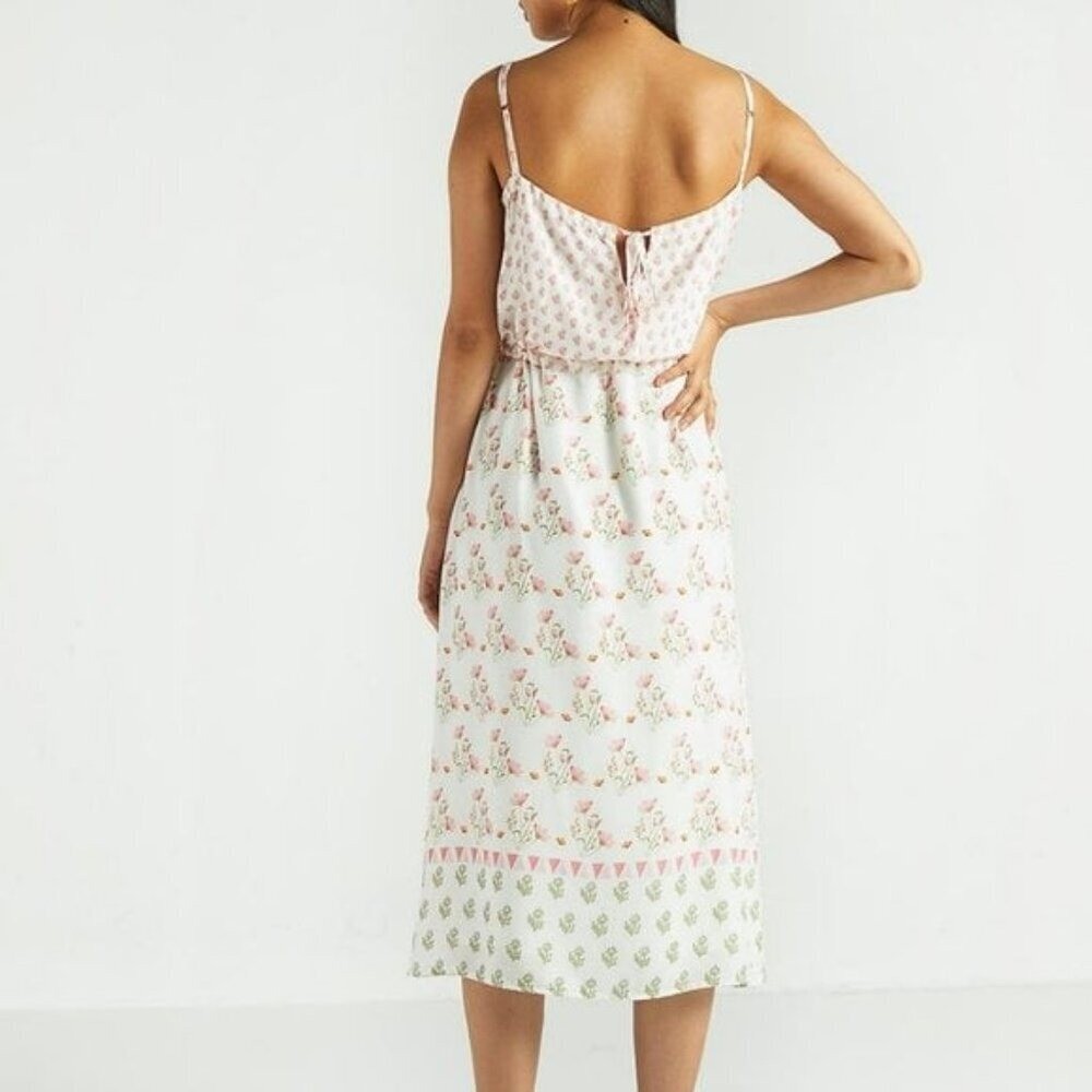NEW Madewell x Reistor Ivory Floral Tencel Strappy Midi Dress Pink Green Small