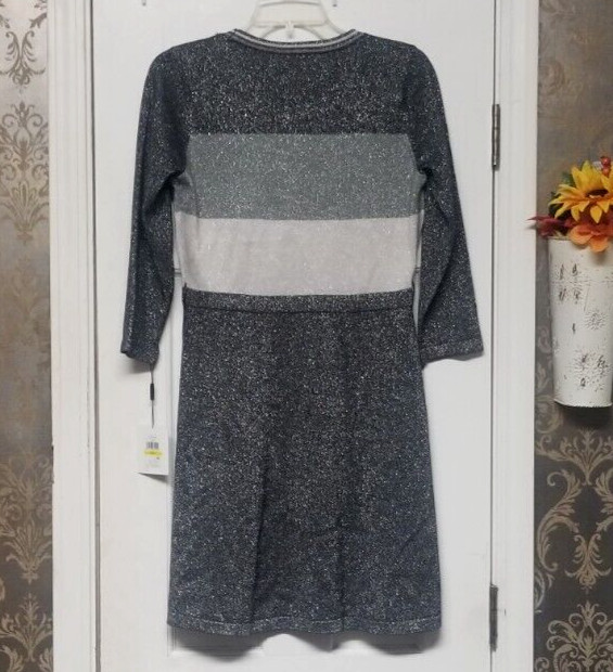 Calvin Klein Women’s Metallic Colorblocked Sweater Dress Grays Sz PM NWT Read!