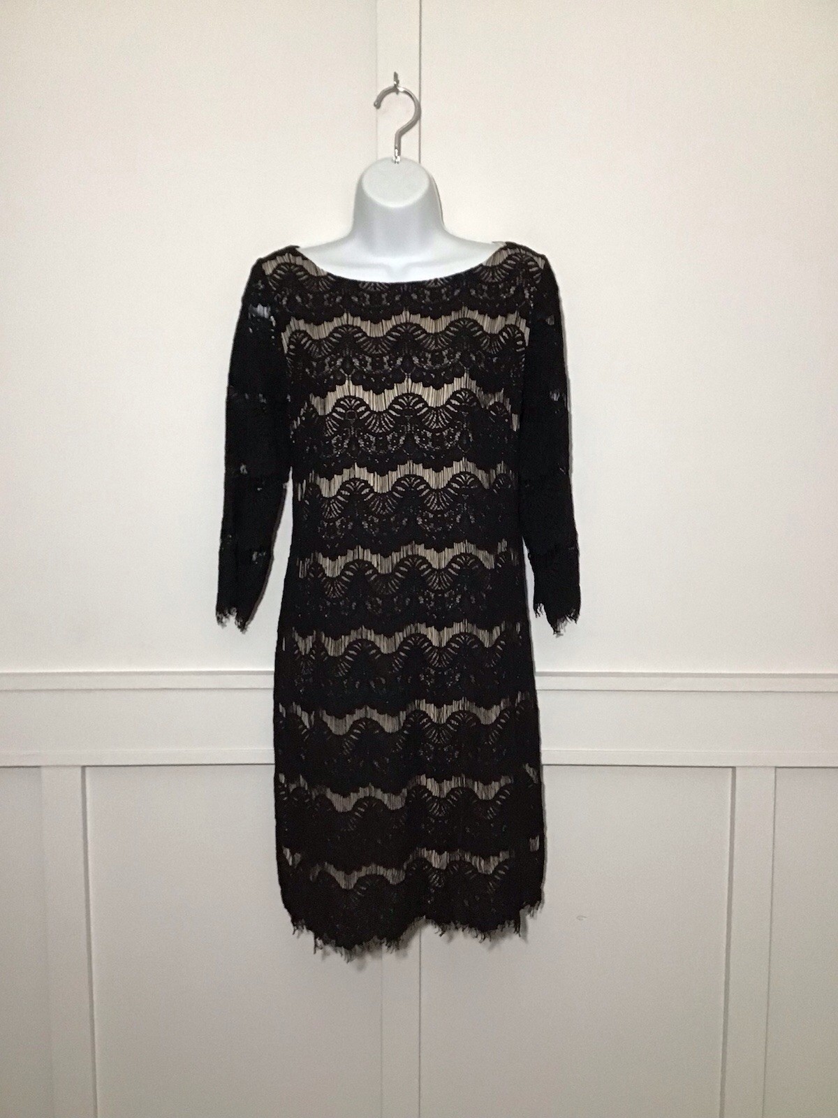 Vtg NWT Naked Dress Sheer Black Lace Embroidery Gothic Grunge 90’s Gatsby Fringe