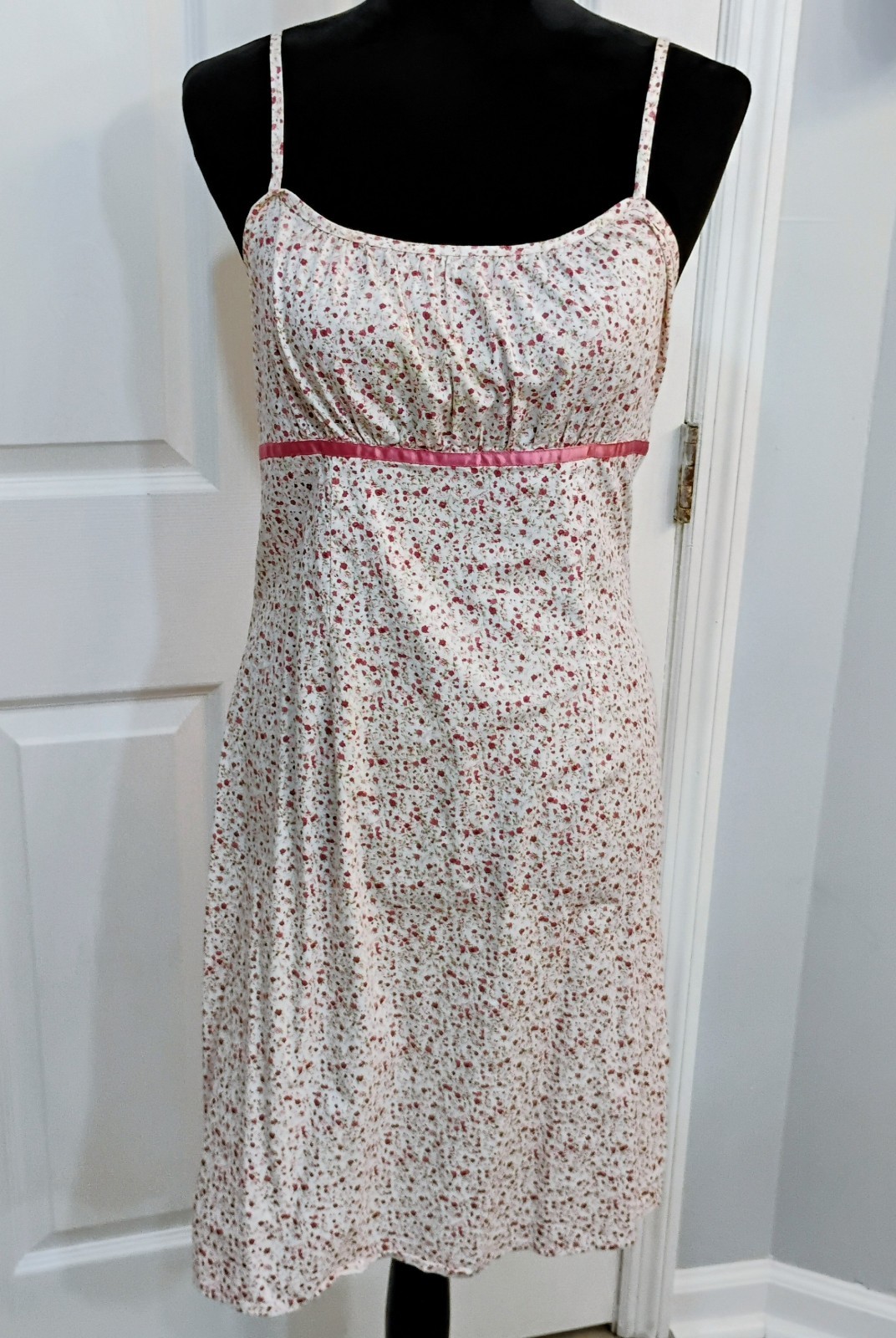 VTG Y2K DBY Light W/Pink Floral Summer Dress Spaghetti Strap Mini Women 7/8 EUC