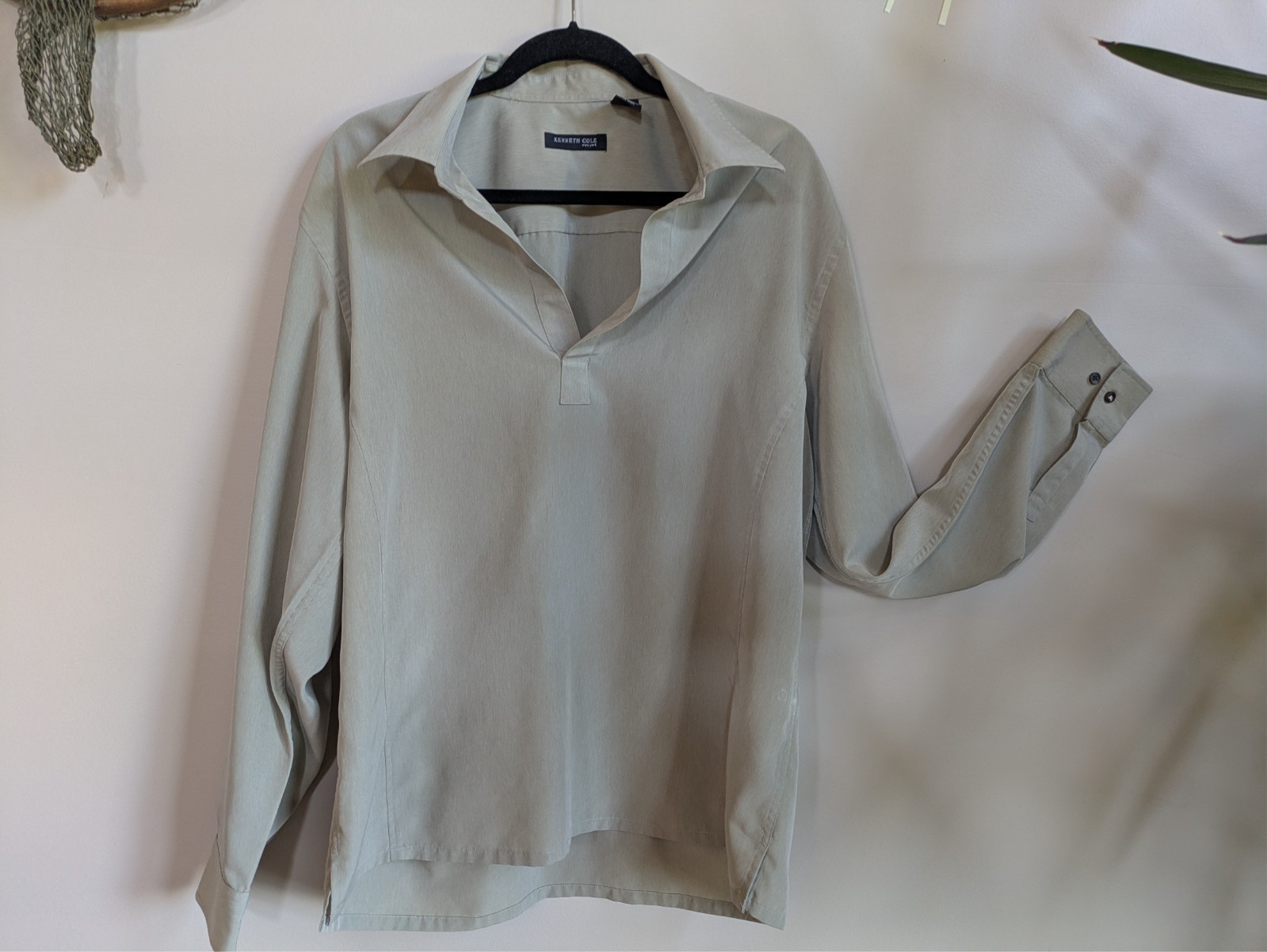 kenneth cole men new york long sleeve khaki shimmer dress shirt size xl #181