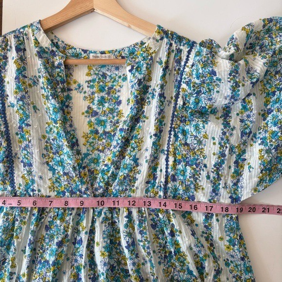 Poupette St. Barth || Aria A-line Mini Dress in Blue Waves Flowers M/L