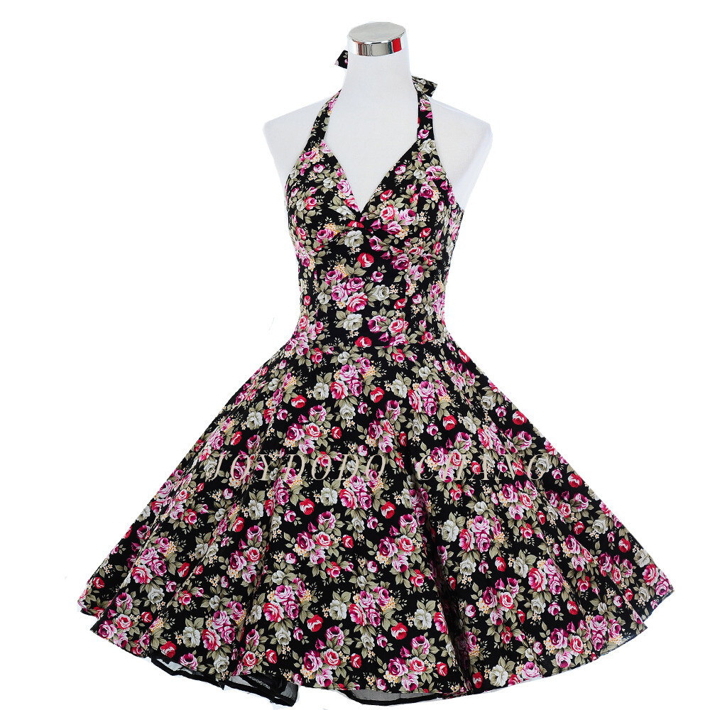 Vintage 50s 60s 70s Swing Retro Rockabilly Dress Cotton Floral Ball Party Dress