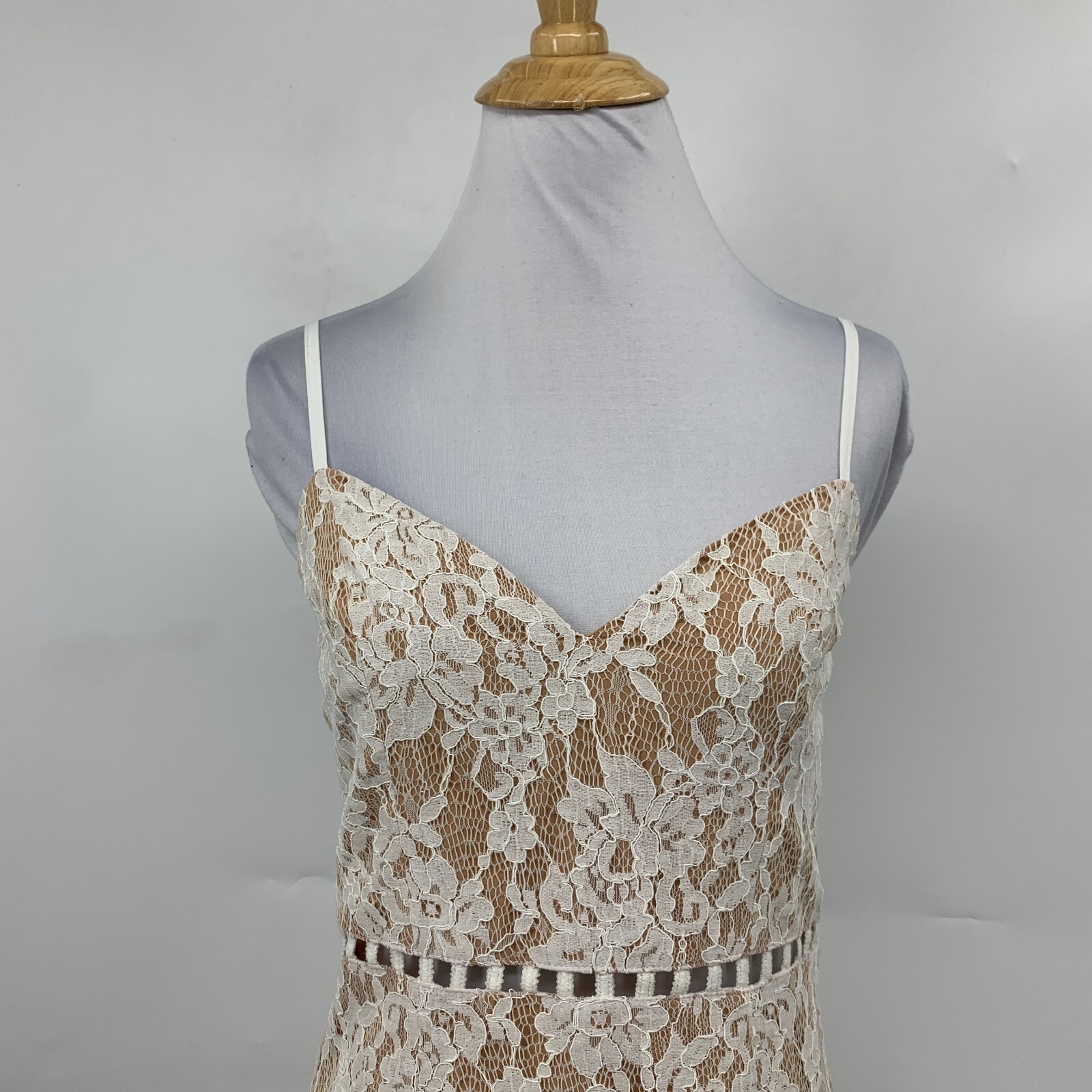 Tobi Dress Womens M Medium Ivory Nude Floral Lace Overlay Back Zip Mini Dress