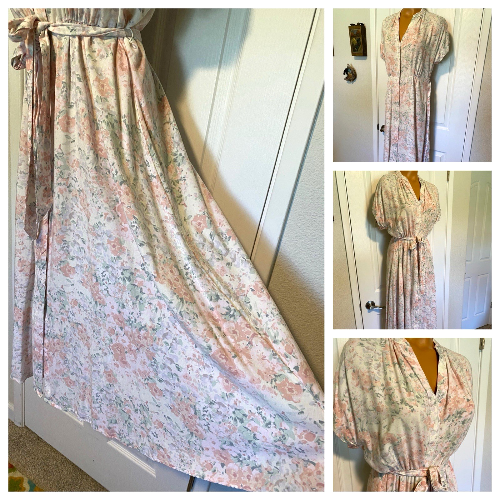 H&M PASTEL FLORAL BUTTON DOWN DAYDRESS ~ HUGE SWEEP SKIRT SZ S