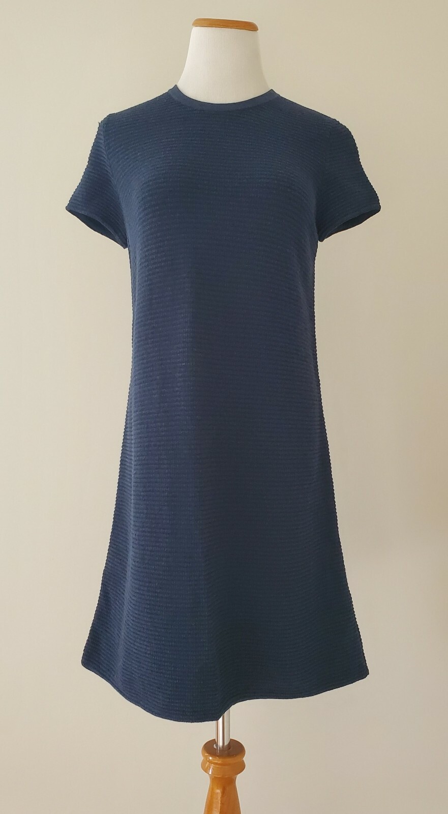 New Theory Gelton Dynamic Stretch Ribbed Knit A-Line Mini Dress Dark Blue Navy S