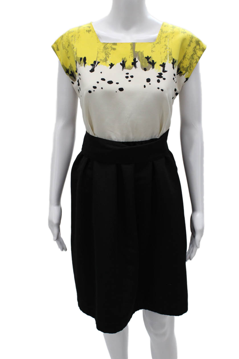 Sariah Womens Fit & Flare Black Graphic Square Neck Knee Length Dress Size 12