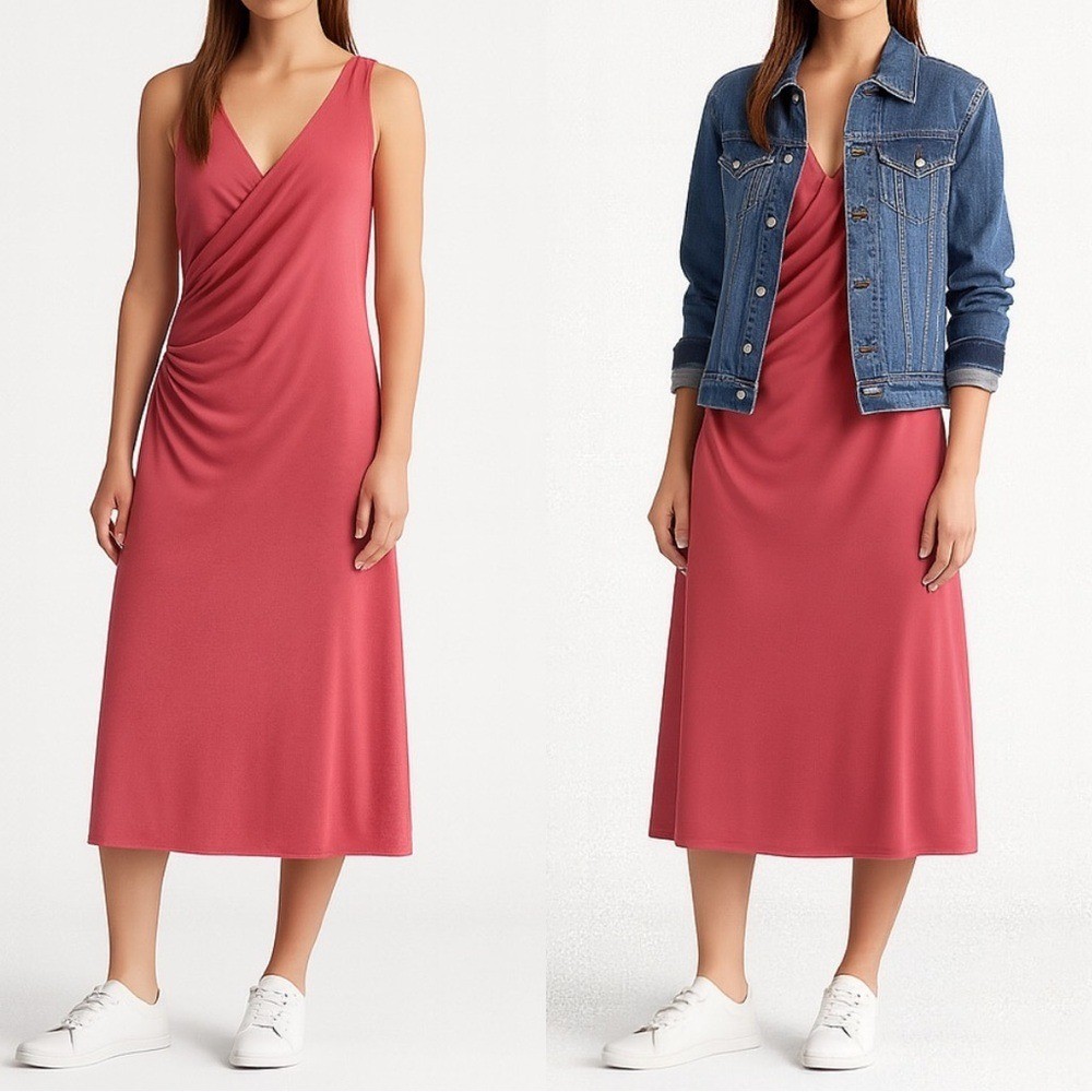 RALPH LAUREN SPORT Pink Side Ruched Midi Dress Side Small Pima Cotton Old Money