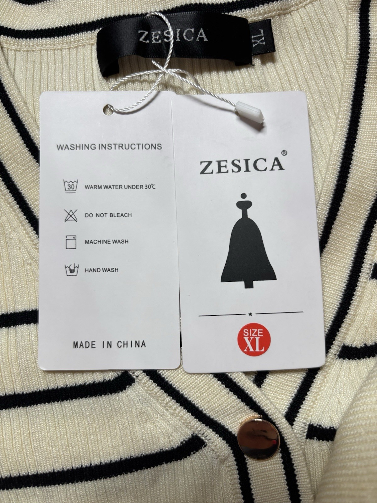 NWT Zesica Striped Faux Button Front Ribbed Sweater Dress Stretchy Cream & Black