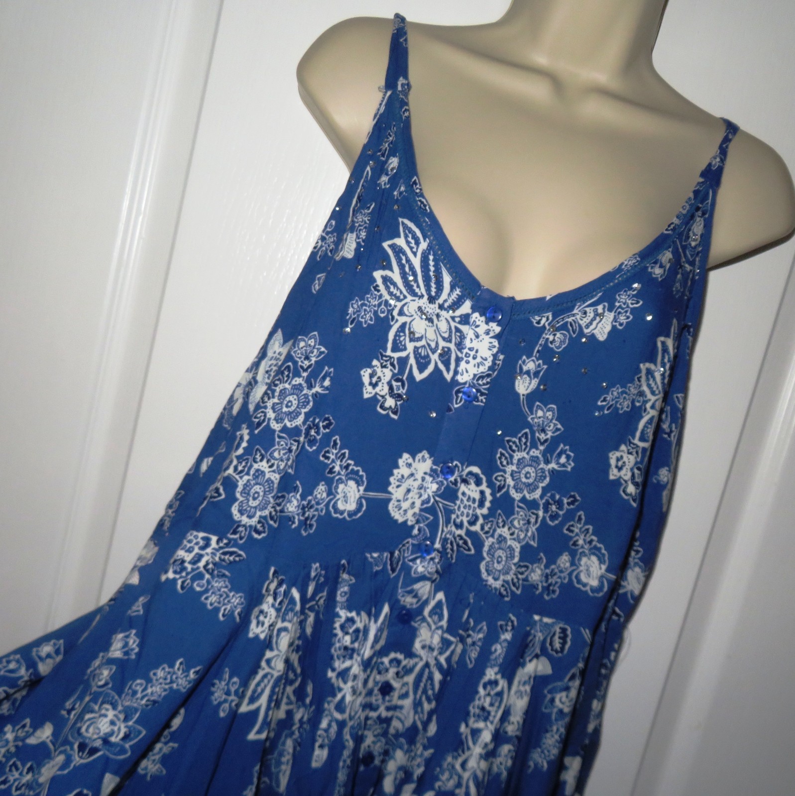 Yours Clothing Blue Floral Strappy Cami Hanky Hem Maxi Sun Dress Plus Size UK 20