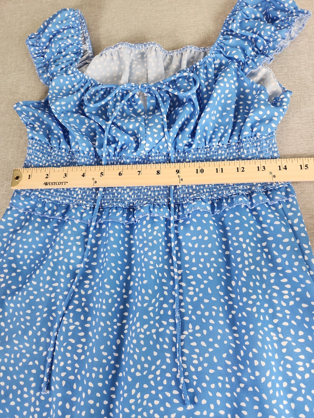 Milkmaid Style Blue Floral Smocked Mini Dress Ruffle Cap Sleeve Medium Flirty