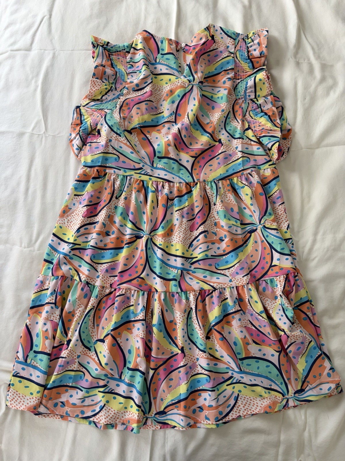 Boutique Multicolor Flutter sleeve Dress With Tiered Ruffles Size M