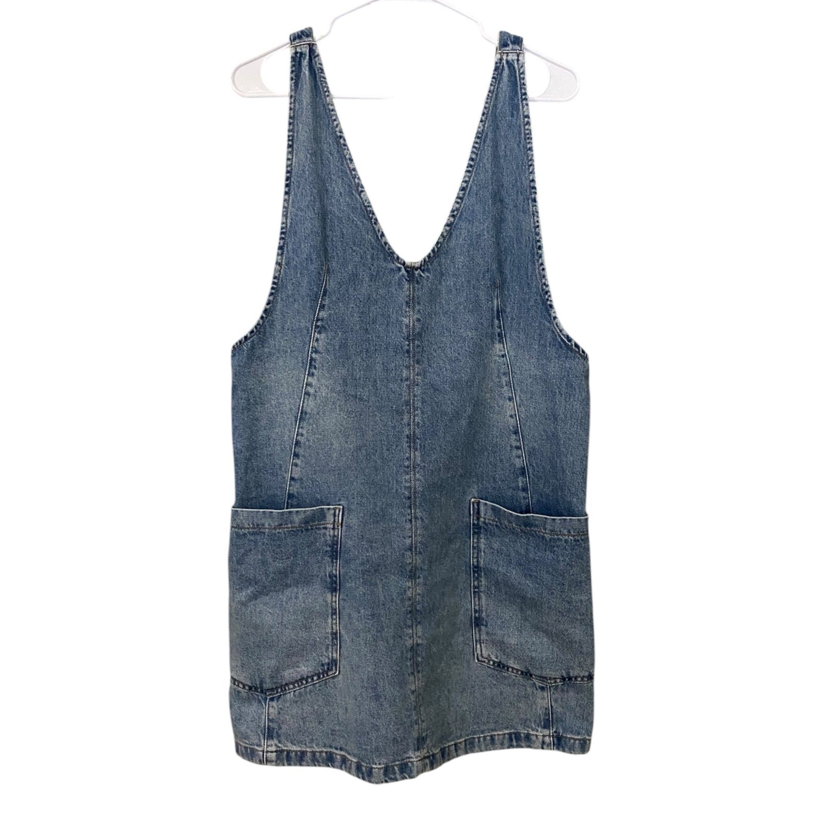 Free People High Roller Skirtall Medium Denim Overall Mini Dress Western Boho