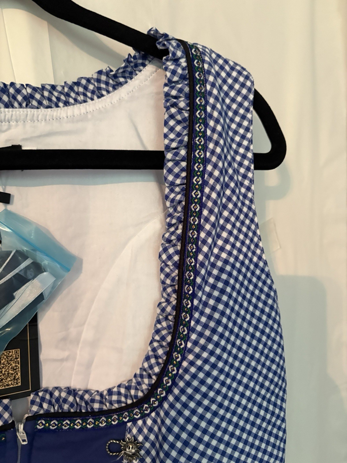 NWT GloryStar Gingham Blue Bavarian Dirndl Oktoberfest Dress Zip Up Lace Large