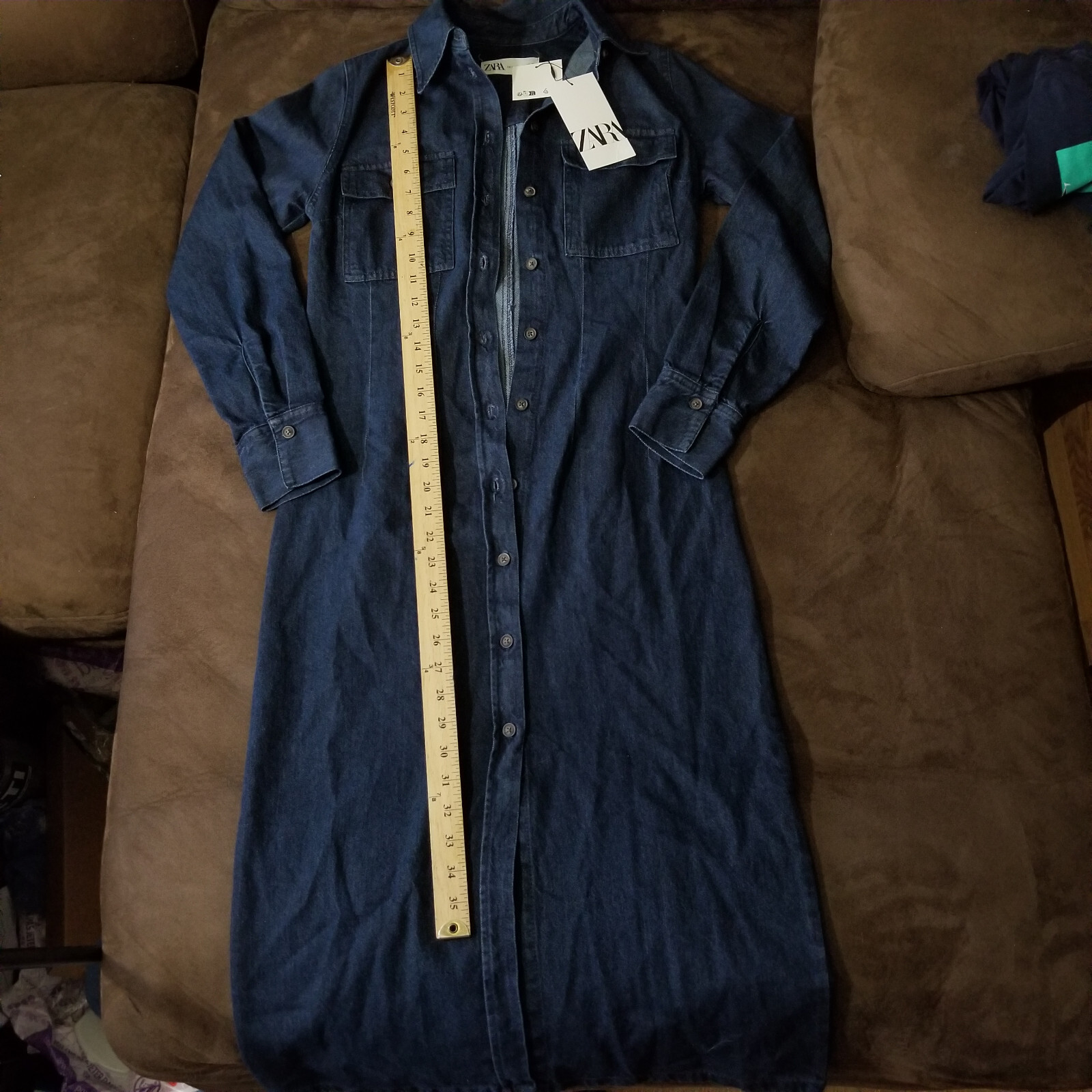 ZARA DENIM SHIRTDRESS 5216/245 BUTTON FRONT LONG SLEEVE DOUBLE TOP POCKET SMALL