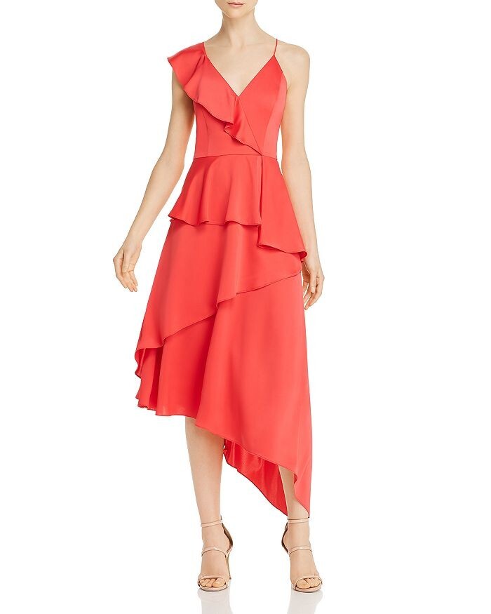 NWT Aidan by Aidan Mattox Women’s Asymmetrical Charmeuse Gown 6 Red Fruit Punch