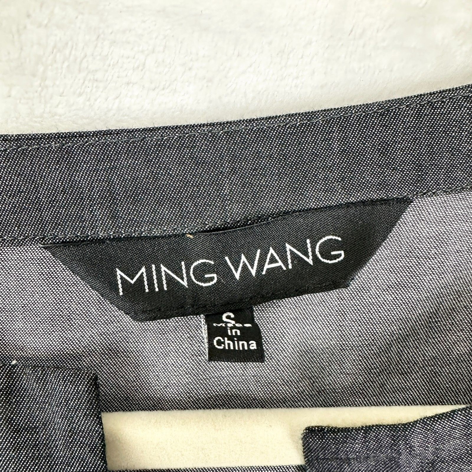 Ming Wang Cotton Shift Dress Size Small Split Neck Pockets Charcoal Grey Office