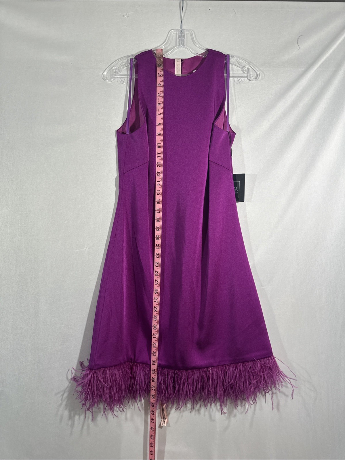 NWT IEENA Mac Duggal [ 2 ] 55805 Feathered Hem High Neck Trapeze Dress #U1531