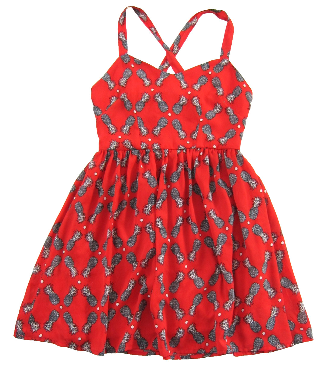 SUGARHILL Boutique Red Black White Pineapple Empire Waist Crossback Dress Size 6