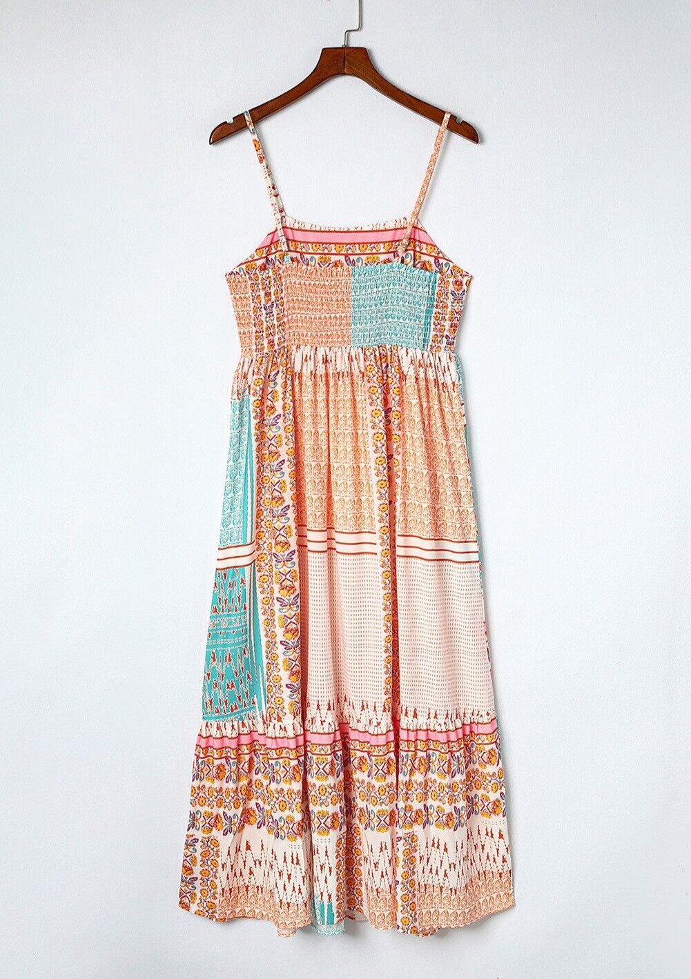 Multicolor Boho Patchwork Print Square Neck Sundress New S, M, L