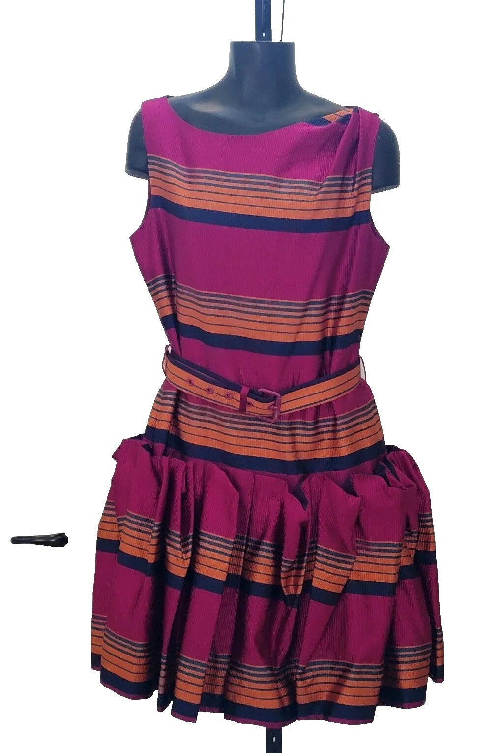 MARC by Marc Jacobs Sleveless Silk Dress Women Size 6 Logo Belt Pleated Bottom