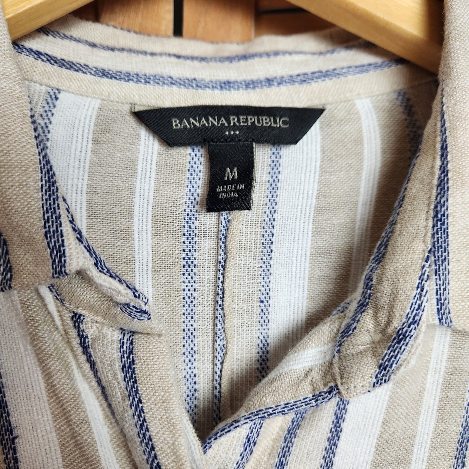 Banana Republic Linen Blend Striped Midi Shirt Dress Size M White Blue Nautical