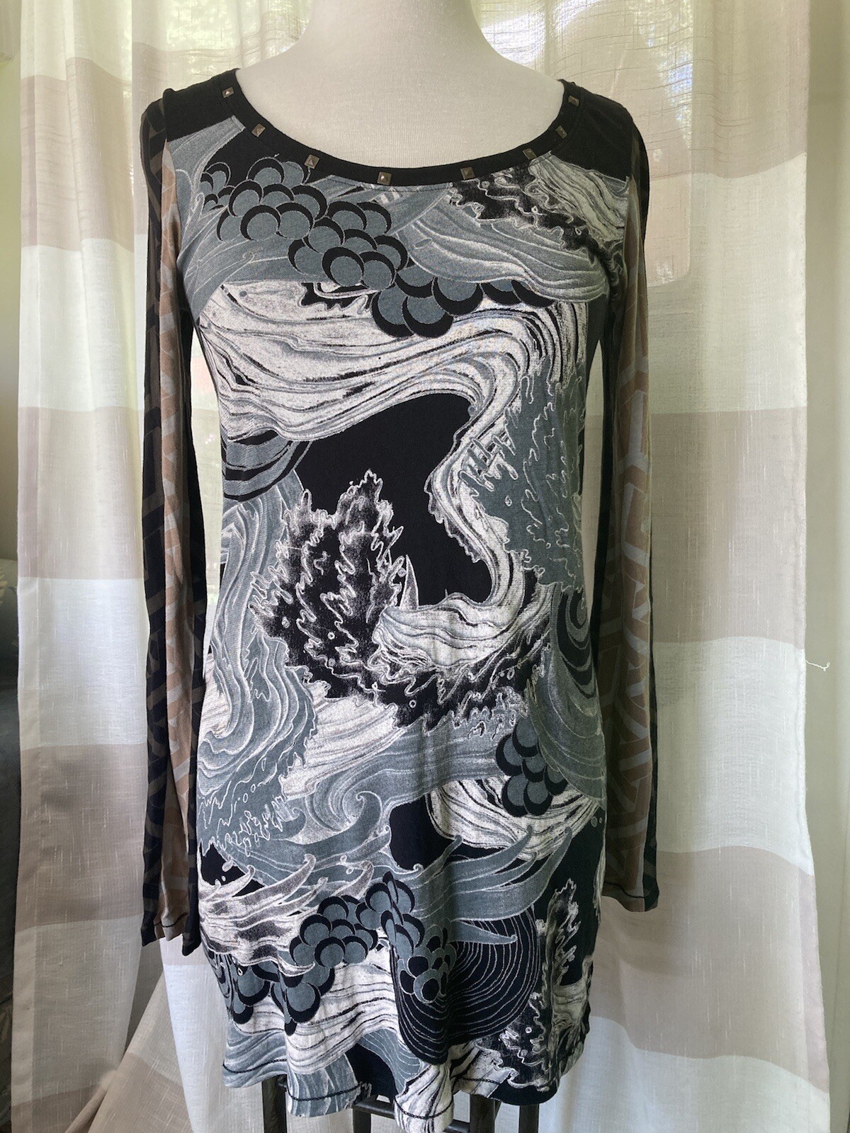 CUSTO CHIC High Illustration Dress Sz 2 (Not US) StretchKnit Couture Art To Wear