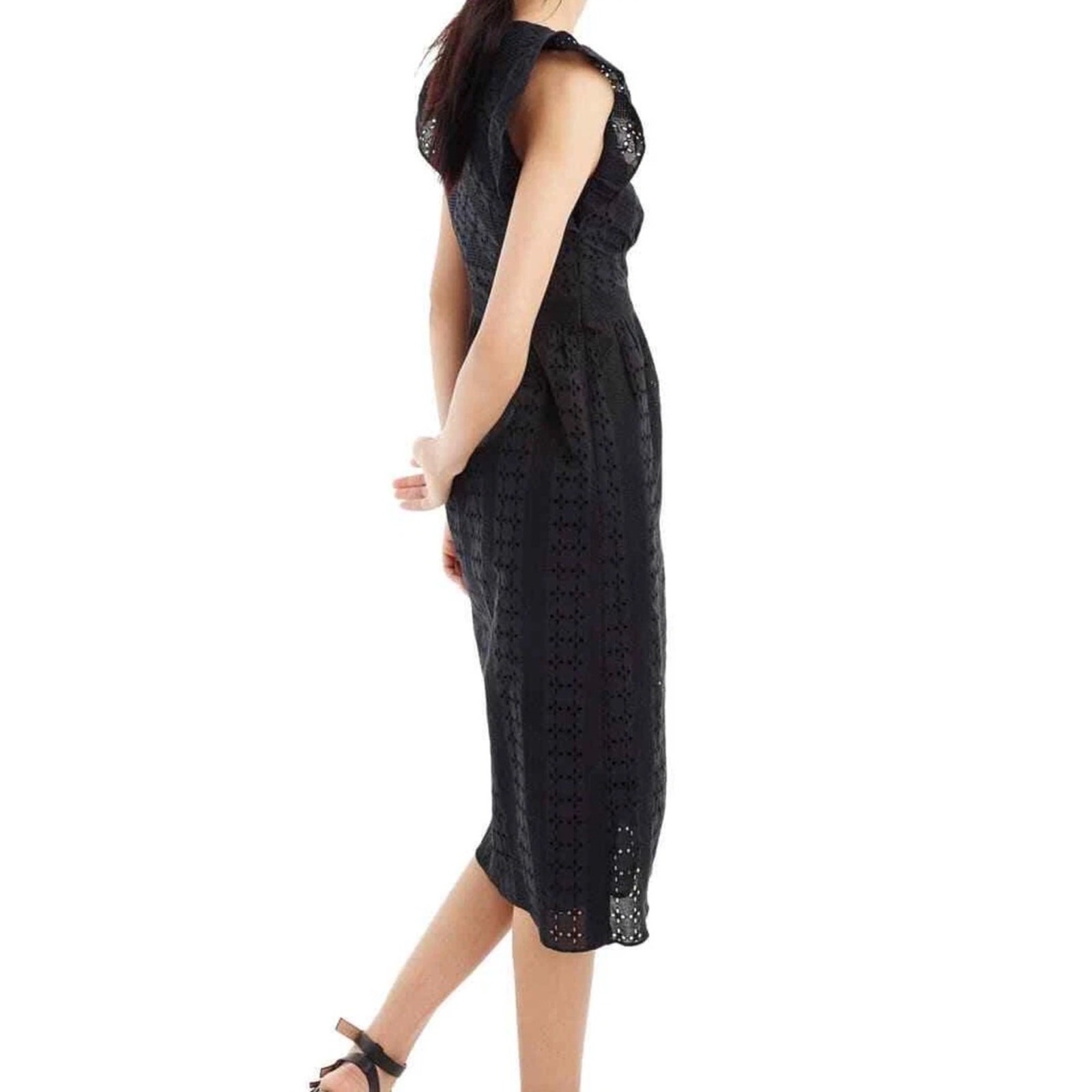 J Crew Black Eyelet Button-Front Midi Dress 100% Cotton Dress