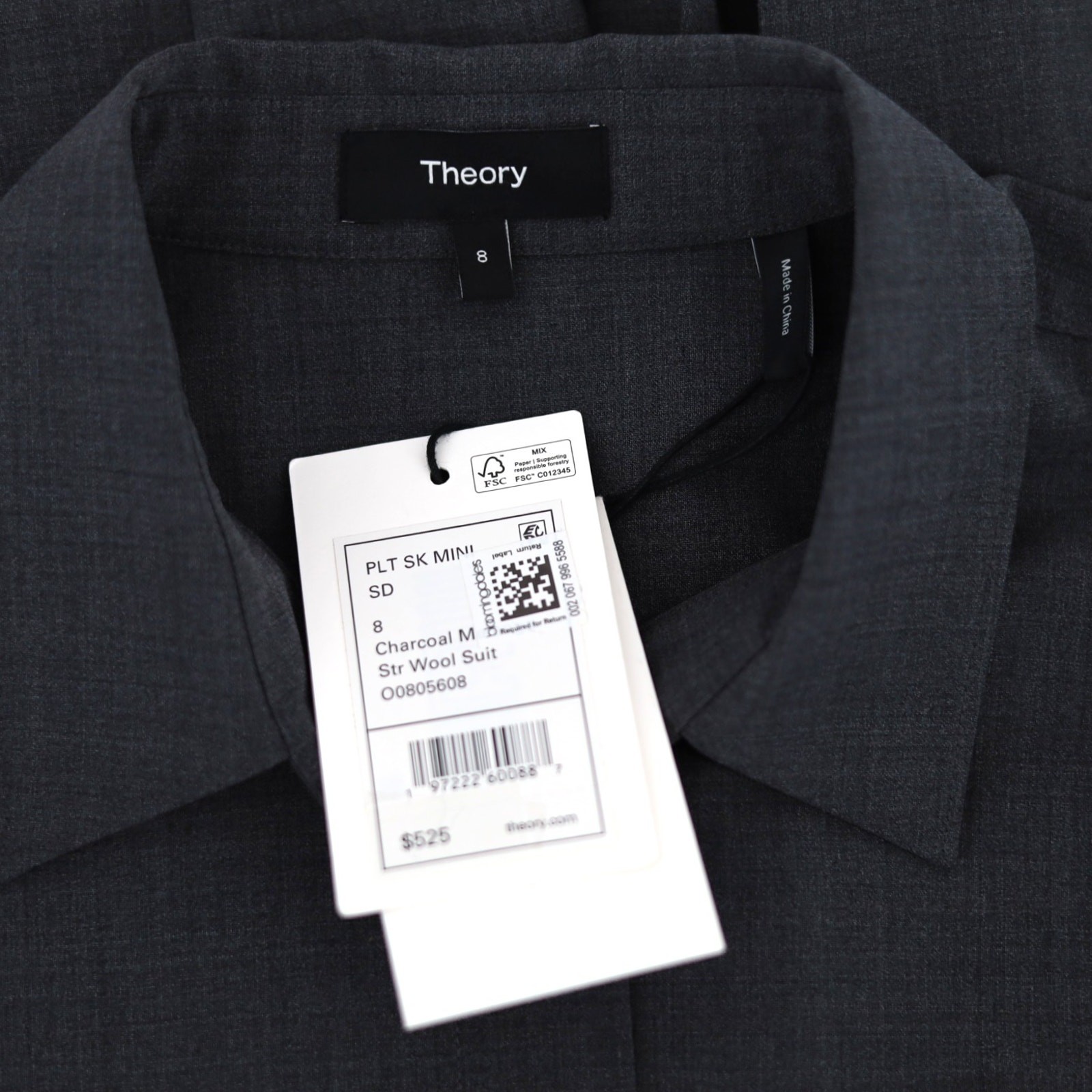 Theory Women Charcoal Wool Blend Classic Pleated Mini Shirt Dress Size US 8
