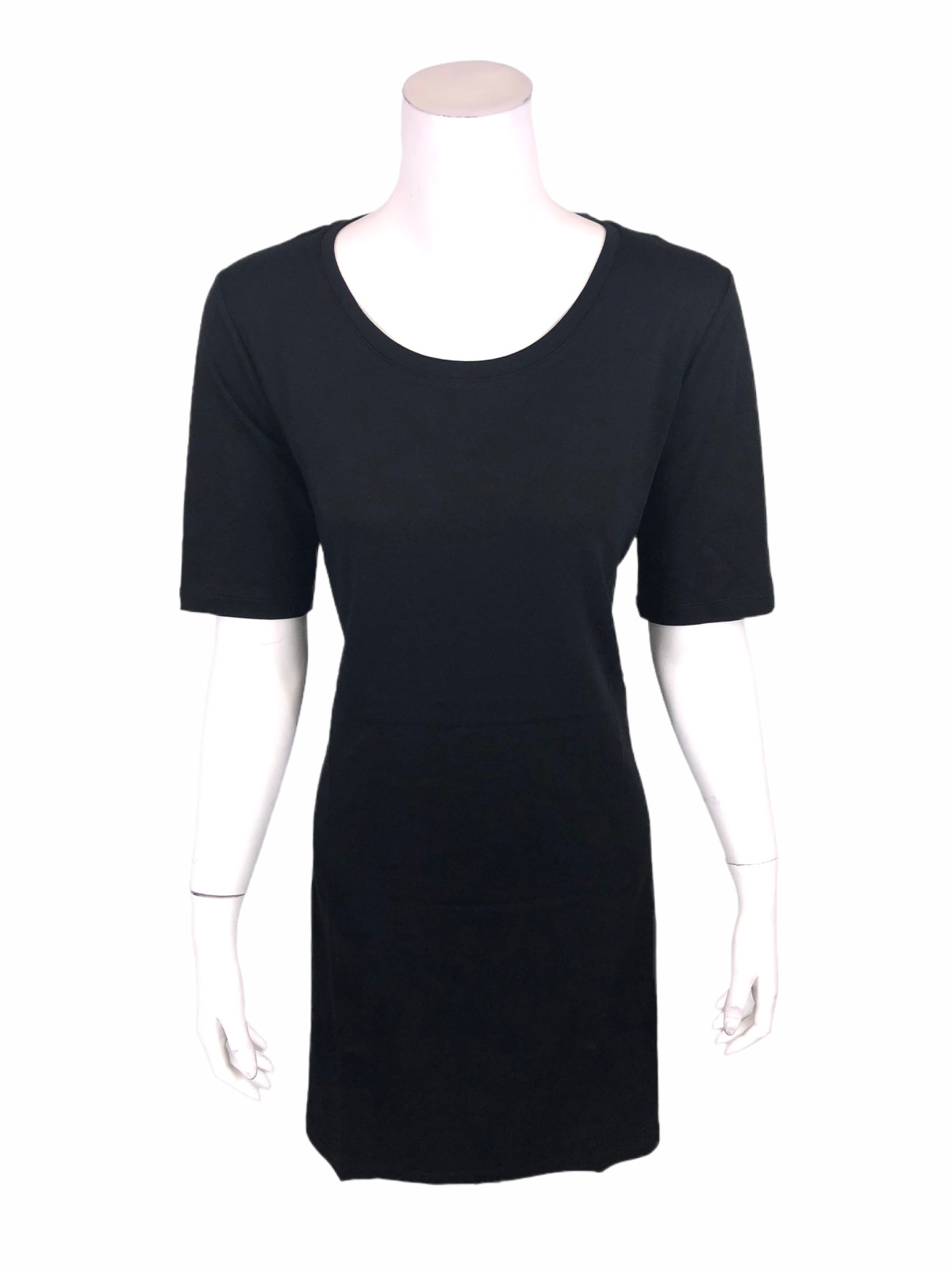 Isaac Mizrahi Reg. Essential Pima Cotton Elbow-Sleeves Dress Black Medium Size