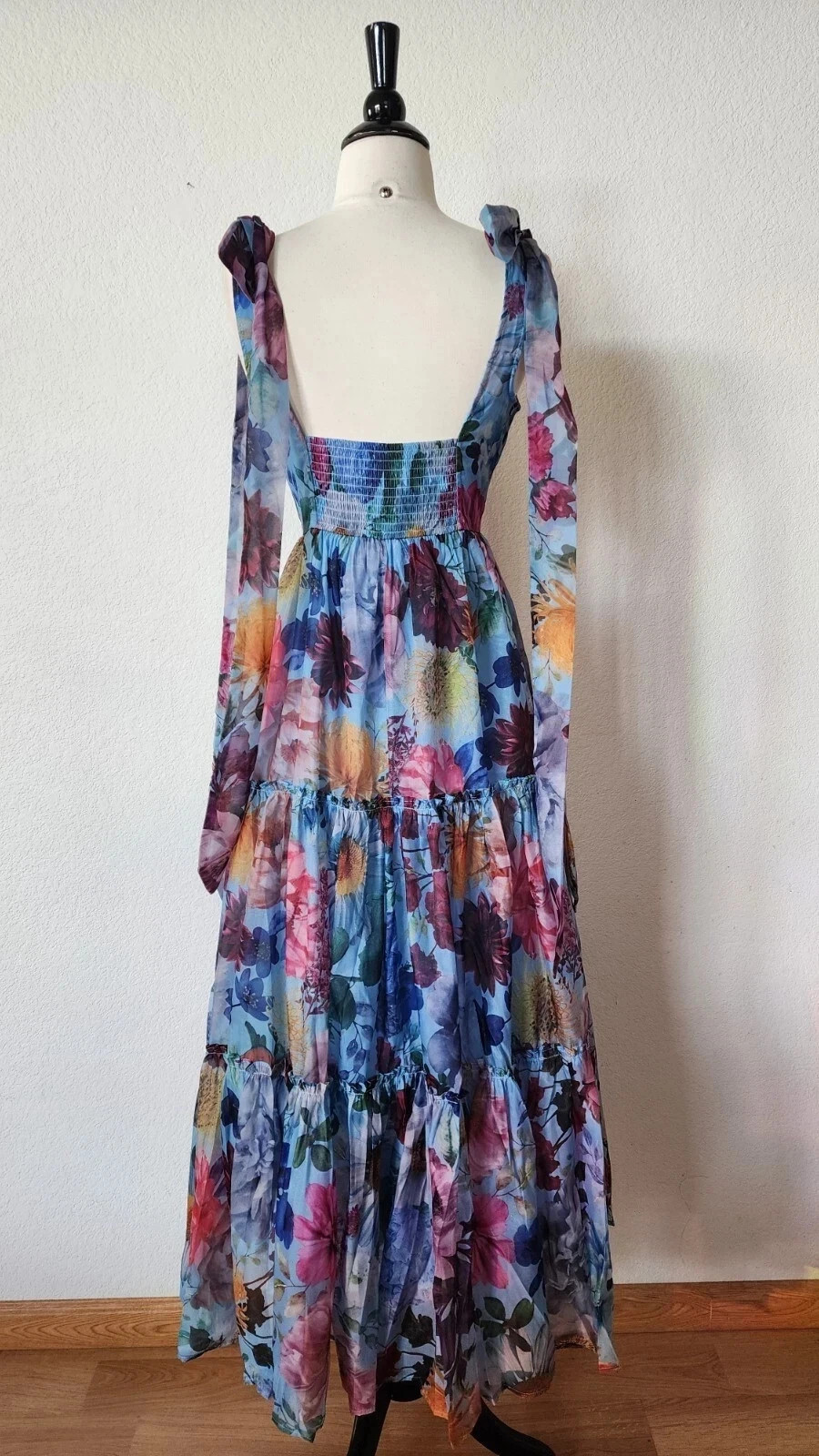 New Anthro Maxi Dress New Size Small Blue Floral Coquette Wedding Formal Prom